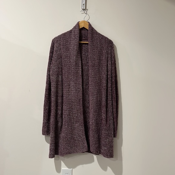• BAREFOOT DREAMS • Montecito Cardi Heathered Plum Cozychic Lite Sweater Medium - Picture 3 of 5